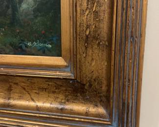 Framed Landscape Oil Painting of European River Scene