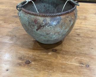 Vintage Hand-Hammered Metal Cauldron Planter with Rope Rim