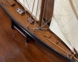 Large Wooden Model Sailboat with Stand
