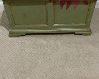 Lane Cedar Green Hand-Painted Wooden Storage Chest with Floral Design