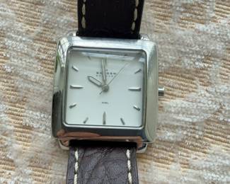 Skagen Denmark Square Face Steel Watch with Leather Strap
