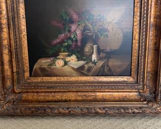 Robert Caspers Painting “Still Life With Flowers” and Ornate Gold Frame