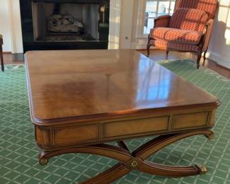 Henredon Natchez Collection Wooden French-style Single-Drawer Coffee Table - 20 1/2" H x 55 1/2" W x 42" D