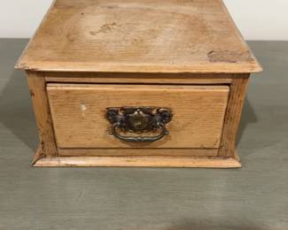 Rustic Solid Wood Single Drawer Storage Box with Ornate Metal Handle