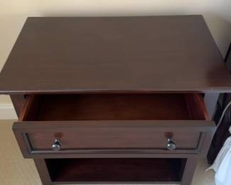 Pottery Barn Dark Wood Nightstand with Single Drawer and Open Shelf (32” x 20” 30”)