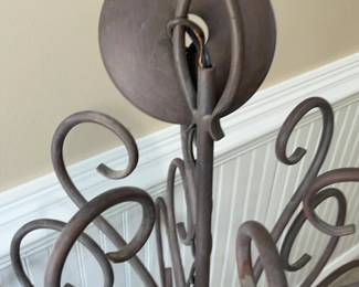 Large Rustic Bronze Scrollwork Wrought Iron Chandelier