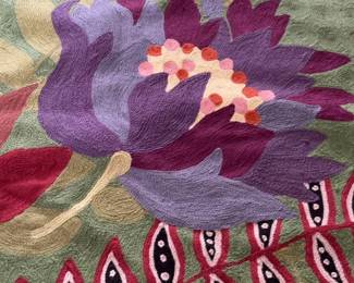 Hand Hooked Wool Tapestry Wall Hanging Botanical Folk Art 58x36 Large Statement