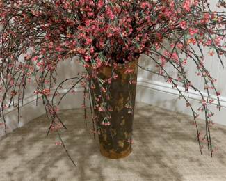 Rustic Distressed Metal Floor Vase with Faux Floral Vines