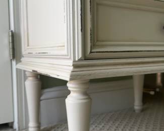 Cream Distressed 3-Drawer Nightstand with Bronze Knobs (22” x 15”x 28”)