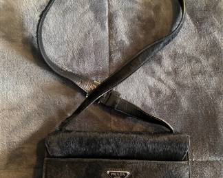 Prada black pony hair shoulder bag
