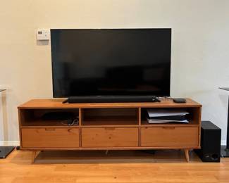 MCM-style solid wood TV stand with 3 drawers
