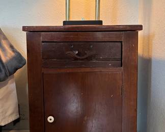 Post modern banker's style desk lamp +  antique wooden single-door cabinet
