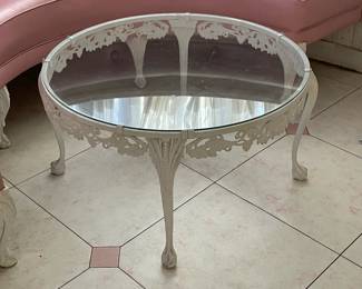 Cast Iron Round Coffee Table W/ Glass Top