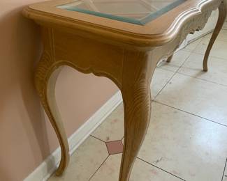 Blonde Wood Console Table W/ Glass Top (Most Likely Drexel Heritage)