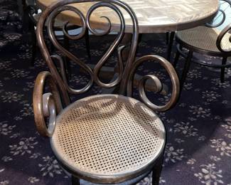Vintage Wooden Table & 4 Bentwood Chairs W/ Cane Seats