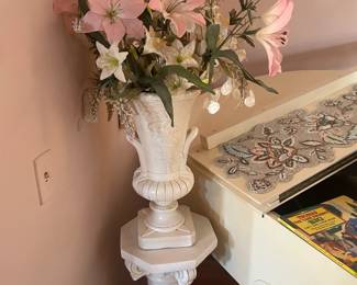 Large White Urn On Pedestal Floral Arrangement