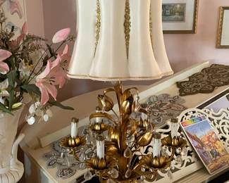 BEAUTIFUL Gold Gilt W/ Crystal Pendant Lamps (Set Of 2)