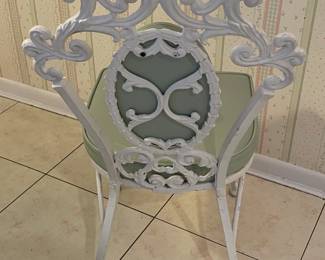 STUNNING Cast Iron Round Dining Table W/ 6 Chairs & Glass Top