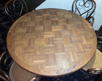 Vintage Wooden Table & 4 Bentwood Chairs W/ Cane Seats