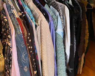FABULOUS Clothing Collection Featuring Many Vintage Pieces From The 1980s Like.....Western Wear, Velvet Smoking Jackets, Corduroy Pants, Colorful Pant Suits, Snakeskin Sweaters, Rhinestoned & Bedazzled Blazers, Bell Bottom Dresses, & MORE! 