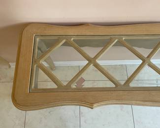 Blonde Wood Console Table W/ Glass Top (Most Likely Drexel Heritage)