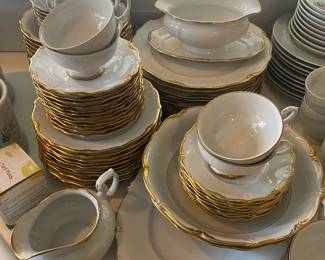 Large White W/ Gold Trim China Set (Bavaria)