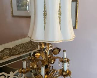 BEAUTIFUL Gold Gilt W/ Crystal Pendant Lamps (Set Of 2)