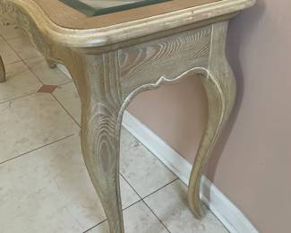 Blonde Wood Console Table W/ Glass Top (Most Likely Drexel Heritage)