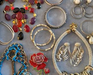 Assorted Costume Jewelry W/ David Yurman Classic Cable Bracelet In Sterling Silver W/ 14K Gold Accent