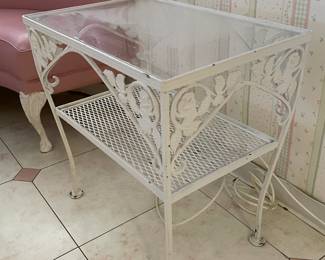 Cast Iron End Table W/ Shelf & Glass Top