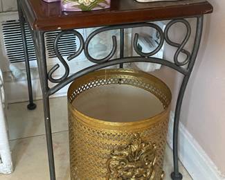 End Table & Brass Trash Can