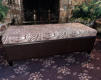 Zebra Pattern Upholstered Storage Bench