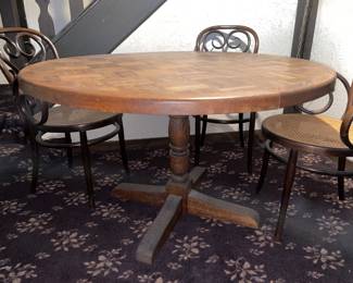 Vintage Wooden Table & 4 Bentwood Chairs W/ Cane Seats