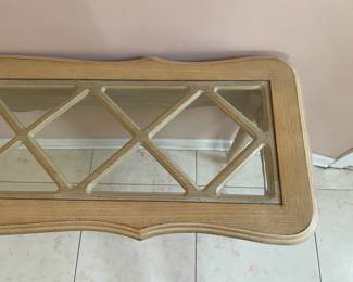 Blonde Wood Console Table W/ Glass Top (Most Likely Drexel Heritage)