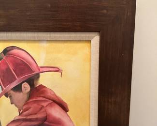 H17 - $60. "Fireman" Original Watercolor. Measures 21.5" x 22" framed.