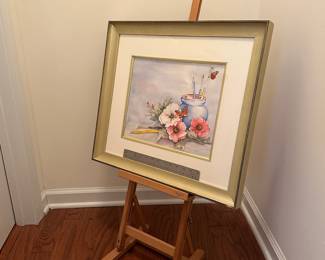 H23 - $40. Original Watercolor "Butterfly Art". Measures 23" x 20". Framed has damage in the bottom right corner.