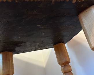 H6 - $400. Butcher Block Table with wheels. Was used in the kitchen for plants and has 2 spots of water damage - see photos. Measures 24" square x 33.5" tall.