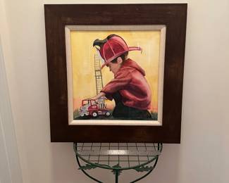 H17 - $60. "Fireman" Original Watercolor. Measures 21.5" x 22" framed.