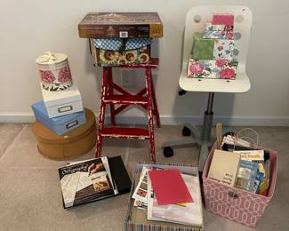L55 - $40 Step Ladder, Office Chair, Decorative Boxes, Scrapbooking, Calligraphy Card Making LOT.