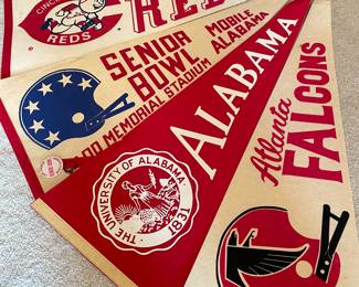 Braves, Reds, U of A, Falcons pennants 