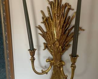 1 of 2 gold tone wheat sconces 