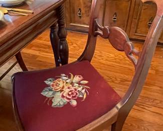 1 of 6 dining chairs w/needlepoint seats