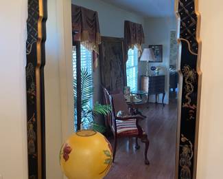Mirror w/painted Asian frame 