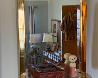 Brass frame mirror w/shelf