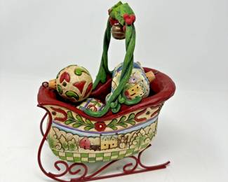 Jim Shore Sleigh Bells Ring Set of Christmas Sleigh w or Hanging Ornament Figurine 