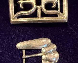 Vintage Navajo Sterling Silver Fingers Belt Buckle Set
