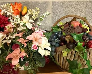 Artificial Floral Arrangement and Fruit Basket
