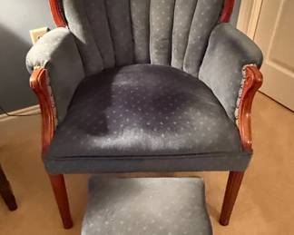 Vintage Channel Back Wingback Chair and Ottoman Set