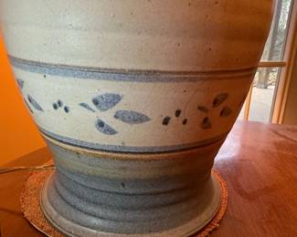 Vintage Studio Pottery Table Lamp with Blue Floral Motif second image