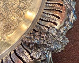 Victorian SilverPlated Tray with Grapevine Motif and Pierced Border second image